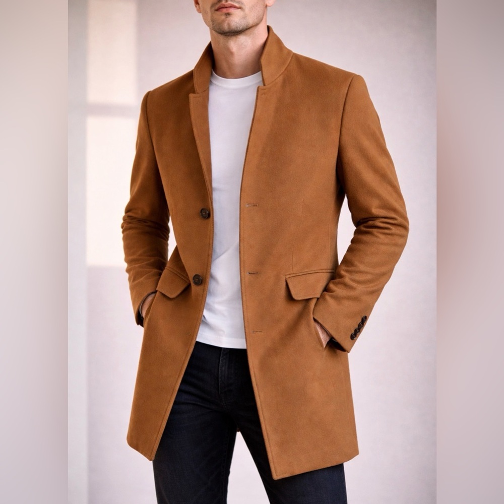Zara Tan/Brown Men’s Single-Breasted Trench Coat